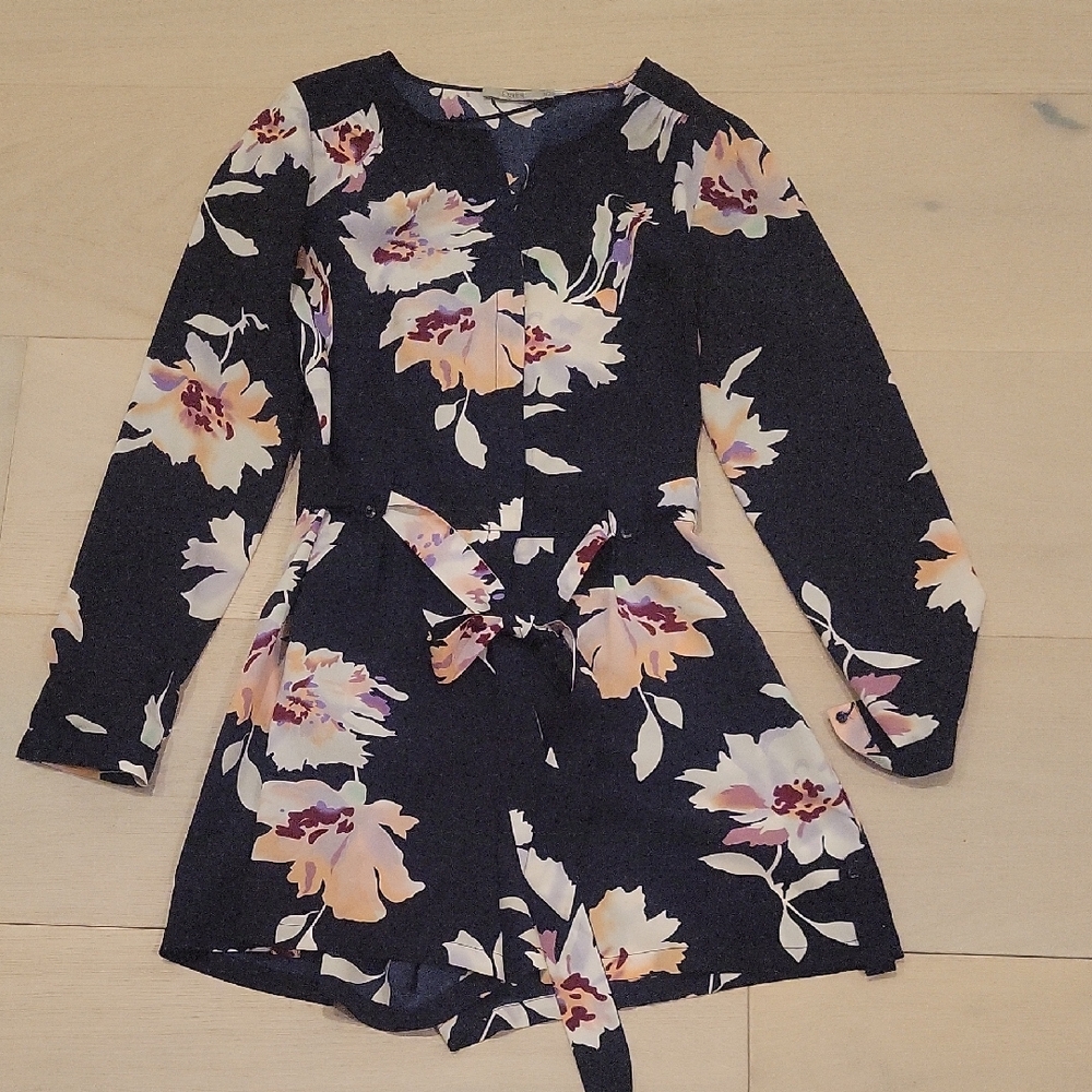 Floral Long Sleeve Belted Romper